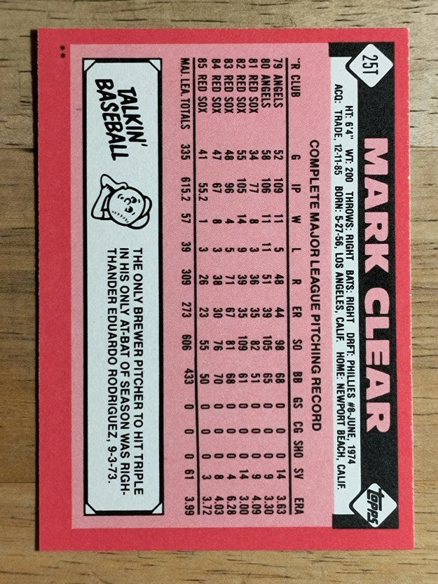 1986 Topps Traded #25T Mark Clear