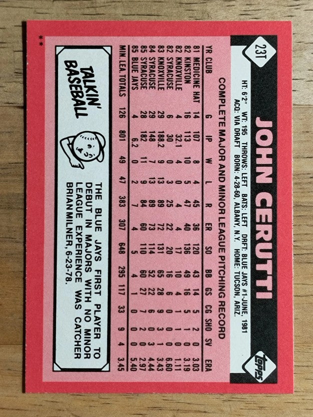 1986 Topps Traded #23T John Cerutti