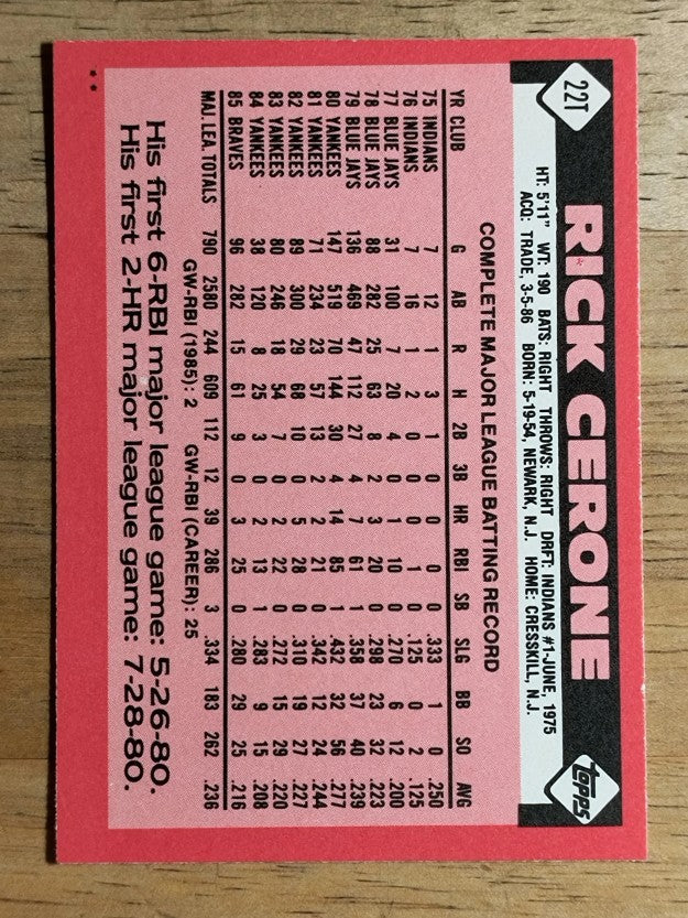 1986 Topps Traded #22T Rick Cerone