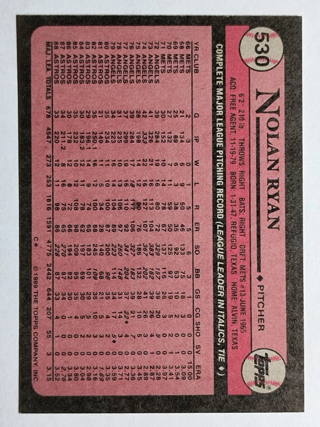 1989 Topps #530 Nolan Ryan
