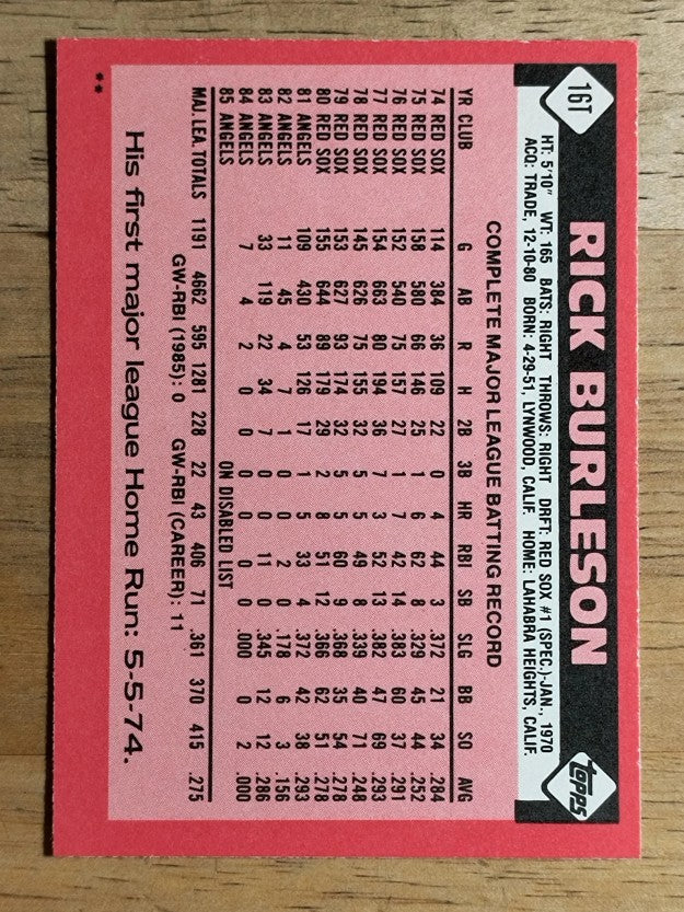 1986 Topps Traded #16T Rick Burleson