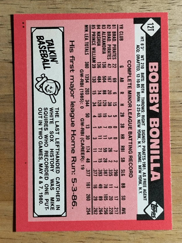 1986 Topps Traded #12T Bobby Bonilla XRC