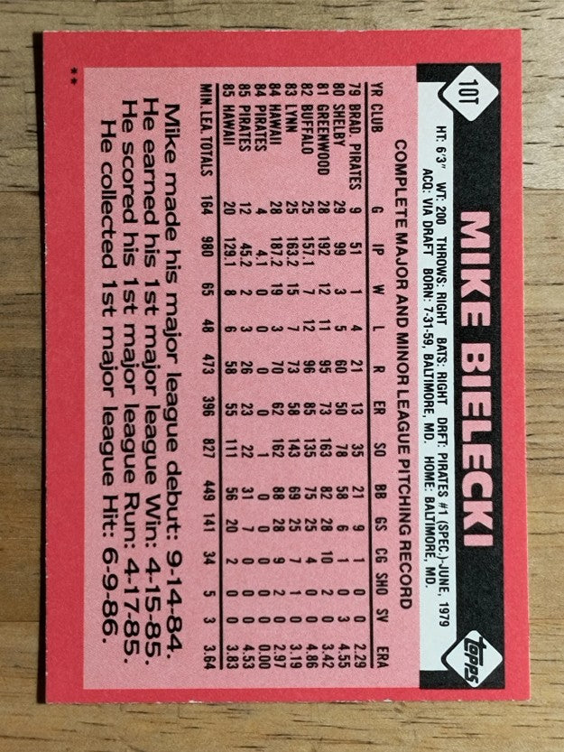 1986 Topps Traded #10T Mike Bielecki