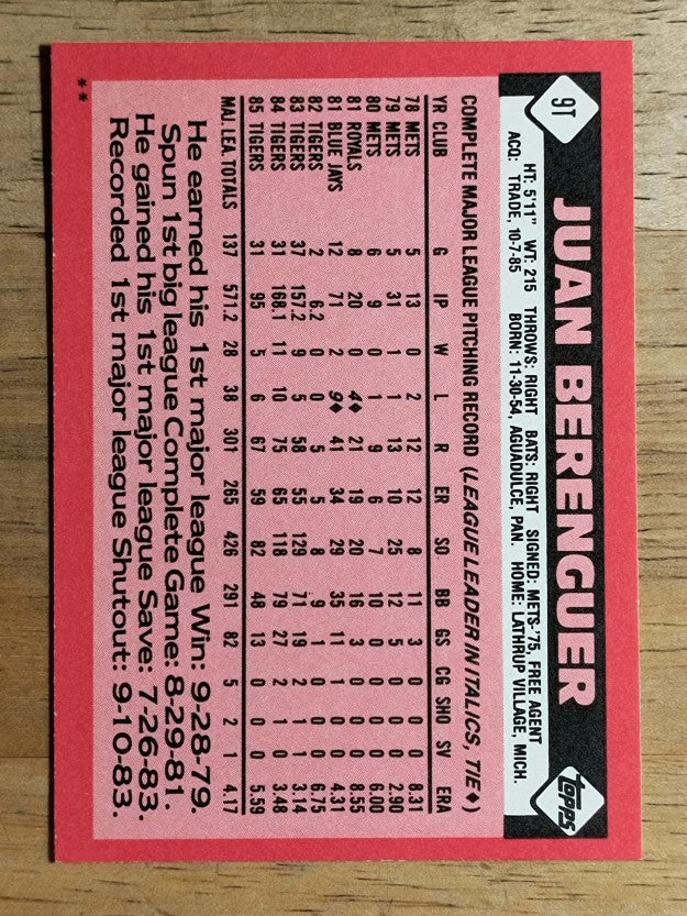 1986 Topps Traded #9T Juan Berenguer
