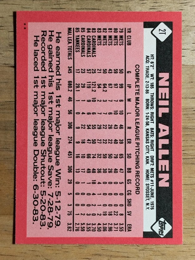 1986 Topps Traded #2T Neil Allen