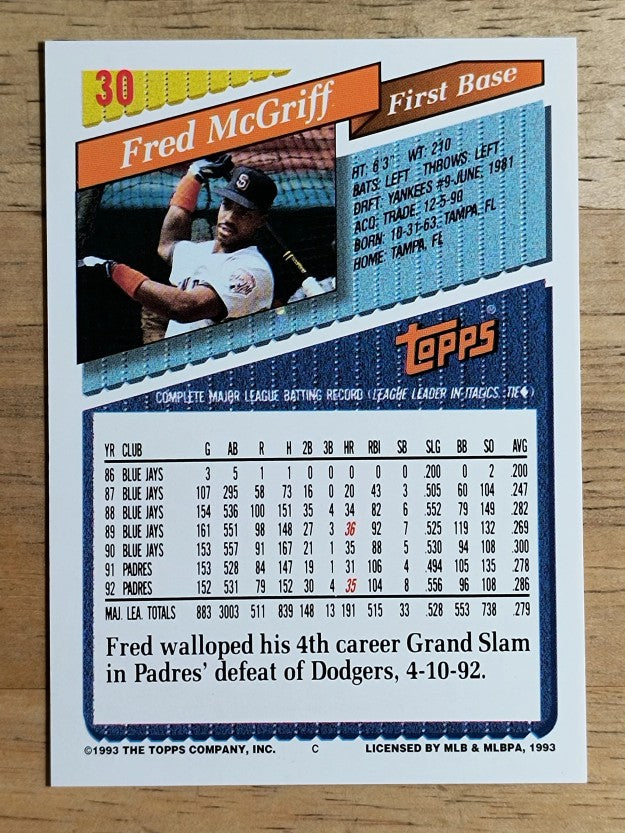 1993 Topps Gold #30 Fred McGriff