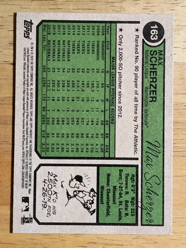 2020 Topps Archives '74 Topps Photo Variations #163 Max Scherzer