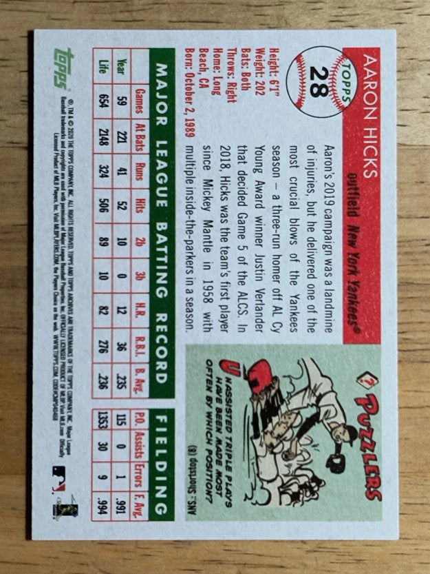 2020 Topps Archives #28 Aaron Hicks