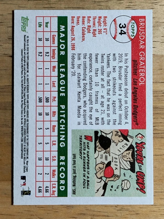 2020 Topps Archives #34 Brusdar Graterol RC