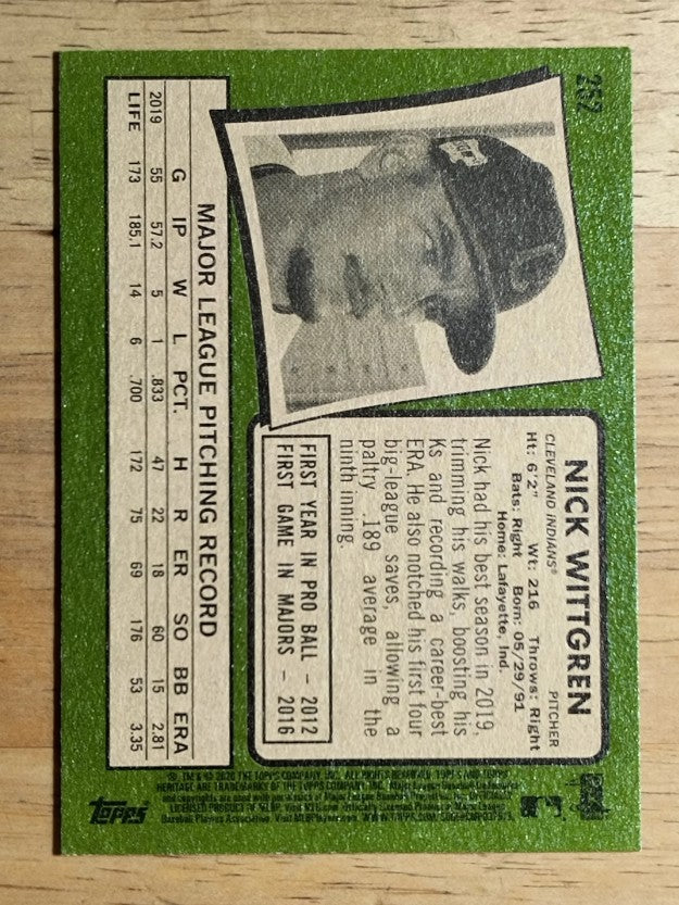 2020 Topps Heritage #252 Nick Wittgren RC