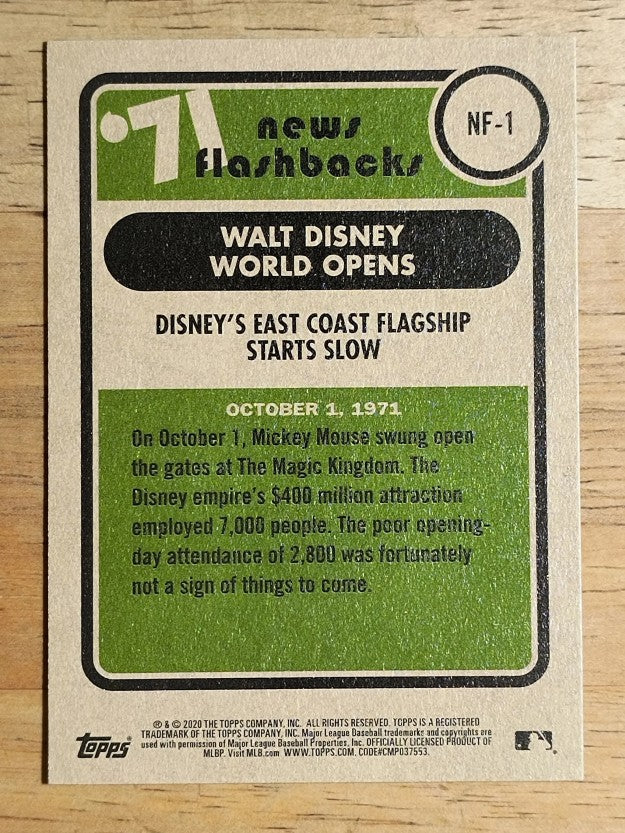 2020 Topps Heritage News Flashbacks #NF1 Walt Disney World opens