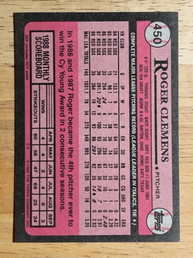 1989 Topps #450 Roger Clemens