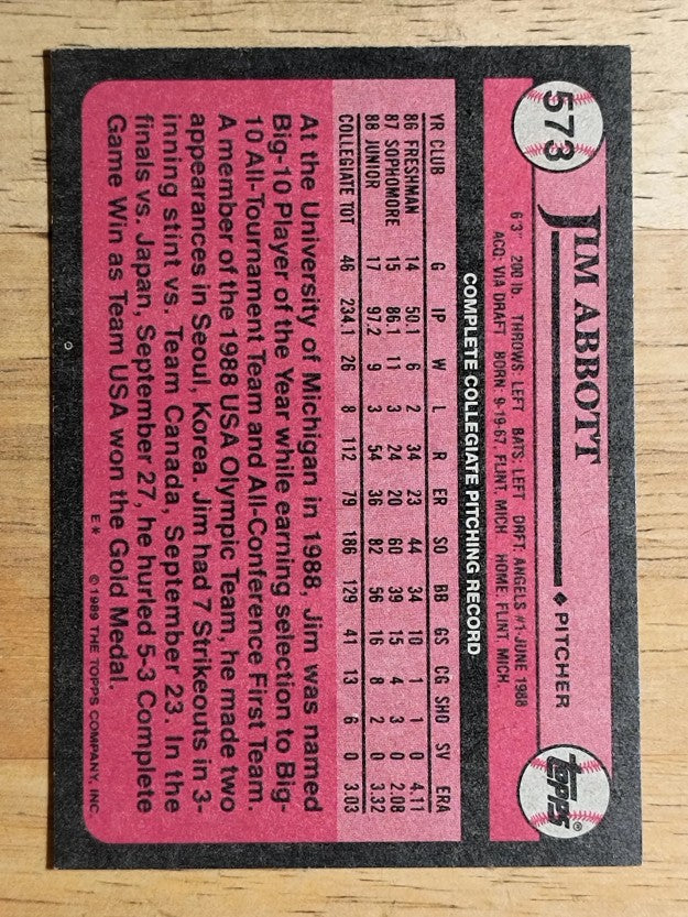 1989 Topps #573 Jim Abbott FDP RC
