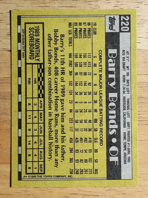 1990 Topps #220 Barry Bonds