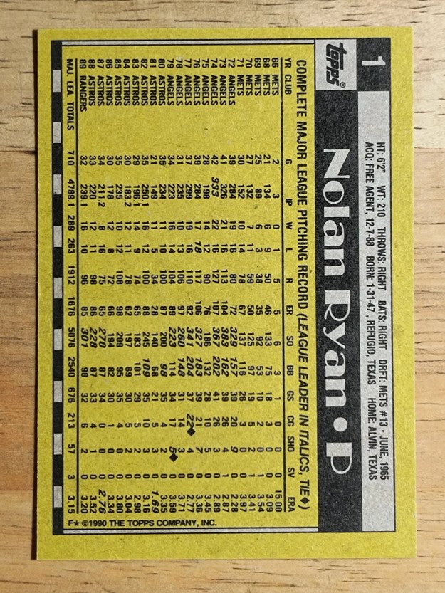 1990 Topps #1 Nolan Ryan