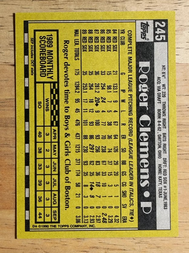 1990 Topps #245 Roger Clemens