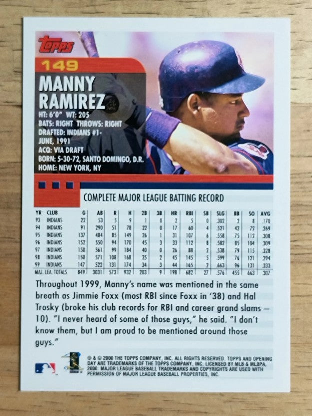 2000 Topps Opening Day #149 Manny Ramirez