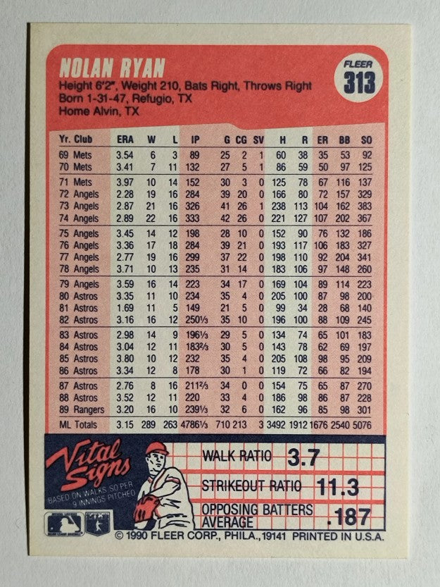 1990 Fleer #313 Nolan Ryan