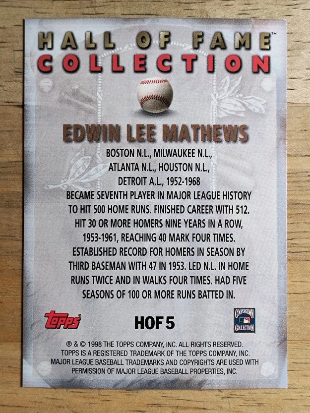 1999 Topps Hall of Fame Collection #HOF5 Eddie Mathews