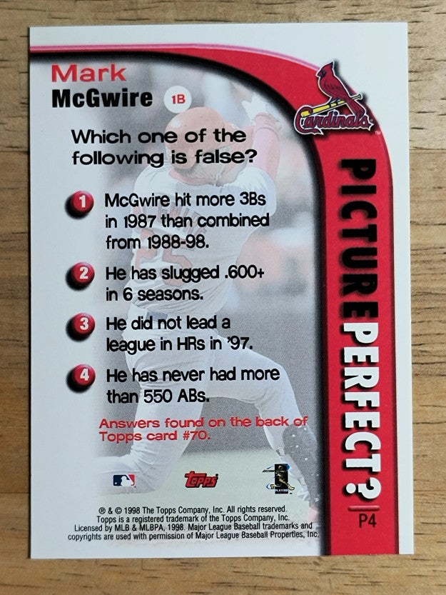 1999 Topps Picture Perfect #P4 Mark McGwire