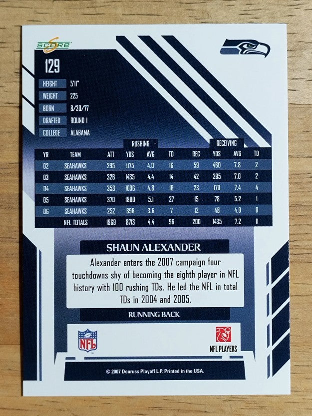 2007 Score Glossy #129 Shaun Alexander