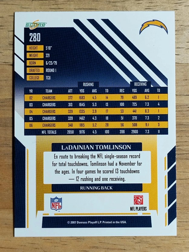 2007 Score Glossy #280 LaDainian Tomlinson
