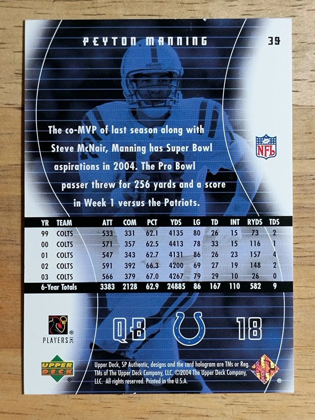 2004 SP Authentic #39 Peyton Manning