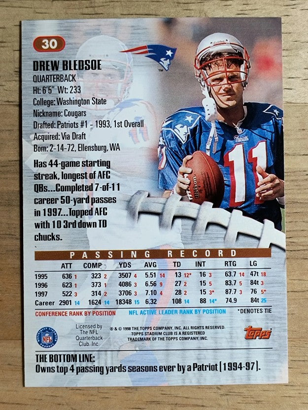 1998 Stadium Club #30 Drew Bledsoe