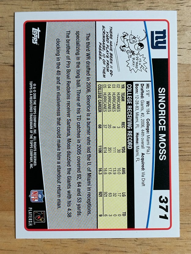 2006 Topps #371 Sinorice Moss RC