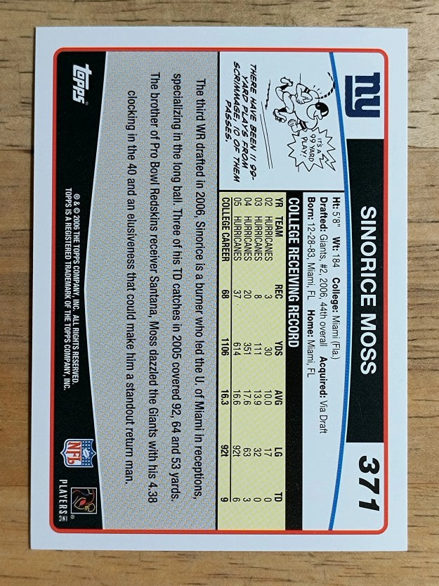 2006 Topps #371 Sinorice Moss RC