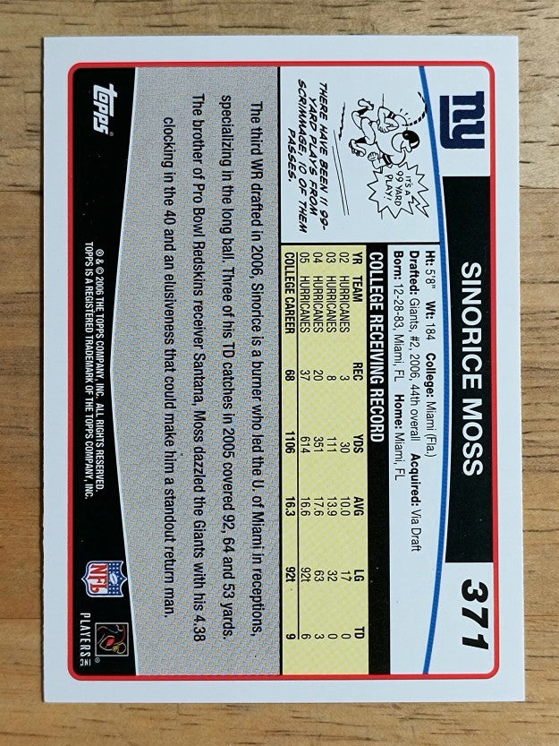 2006 Topps #371 Sinorice Moss RC