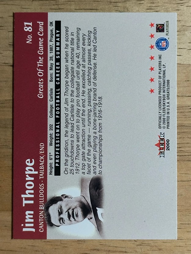 2000 Greats of the Game #81 Jim Thorpe