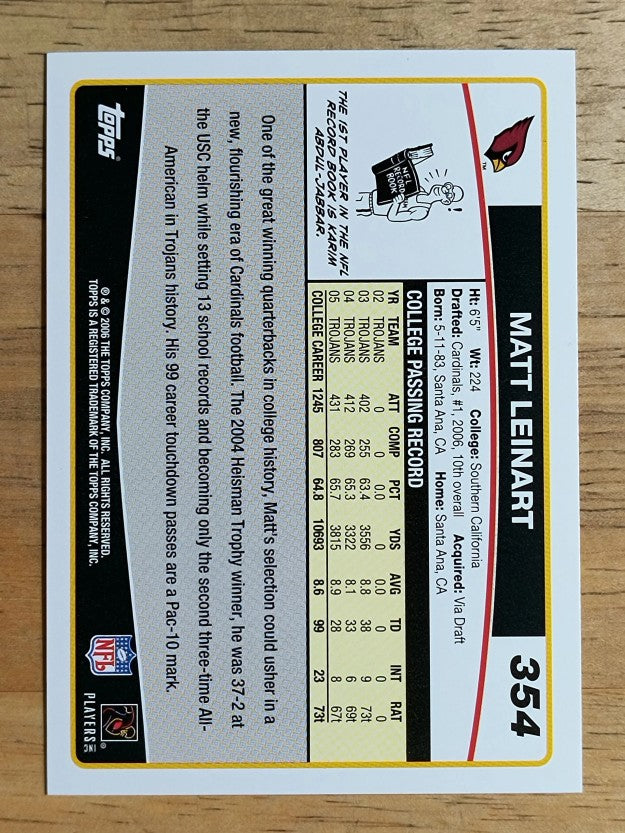 2006 Topps #354 Matt Leinart RC