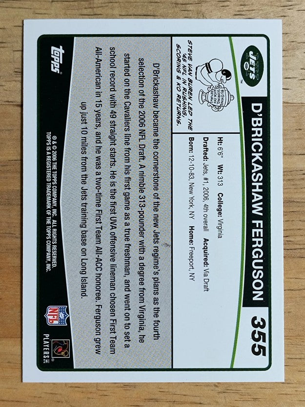 2006 Topps #355 D'Brickashaw Ferguson RC