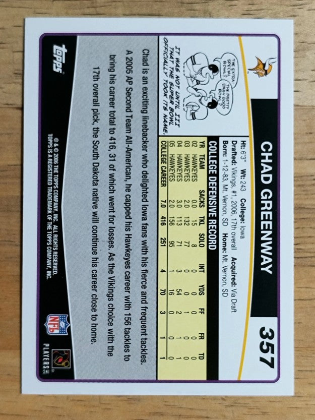 2006 Topps #357 Chad Greenway RC