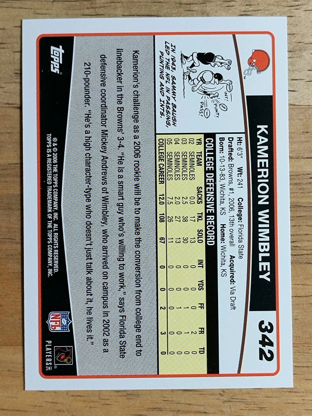 2006 Topps #342 Kamerion Wimbley RC