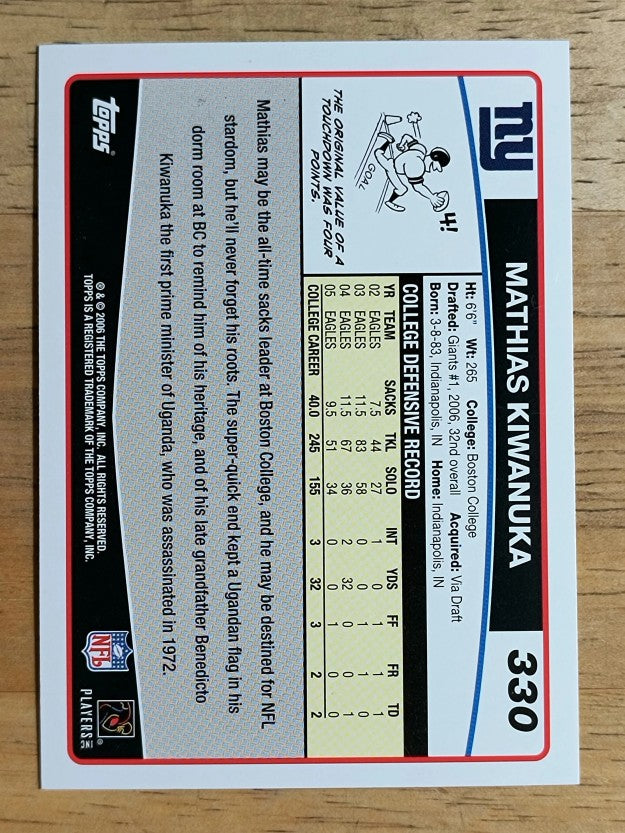 2006 Topps #330 Mathias Kiwanuka RC