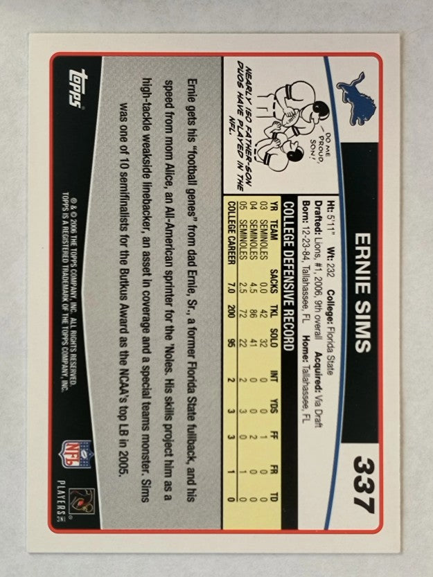 2006 Topps Special Edition Rookies #337 Ernie Sims