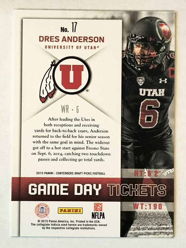 2015 Panini Contenders Draft Picks Game Day Tickets #17 Dres Anderson