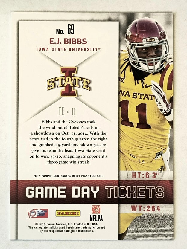 2015 Panini Contenders Draft Picks Game Day Tickets #69 E.J. Bibbs