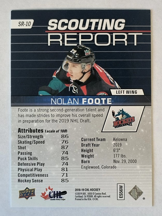 2018-19 Upper Deck CHL Scouting Report #SR10 Nolan Foote