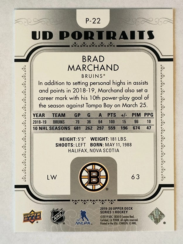 2019-20 Upper Deck UD Portraits #P22 Brad Marchand