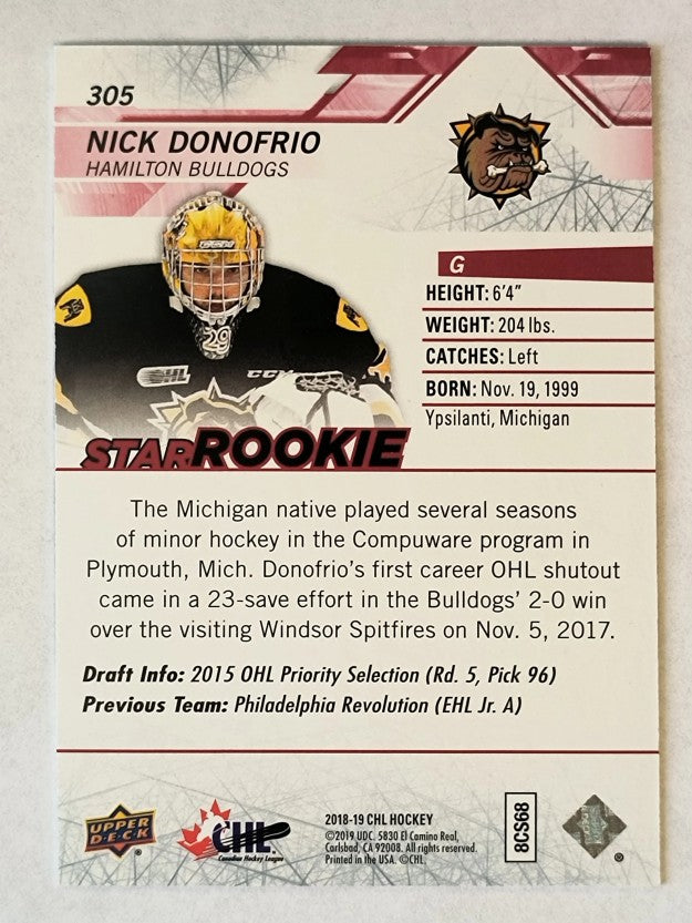 2018-19 Upper Deck CHL Exclusives #305 Nick Donofrio