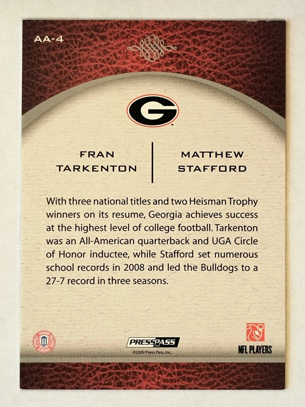 2009 Press Pass Legends Alumni Association Fran Tarkenton/Matthew Stafford (NM)