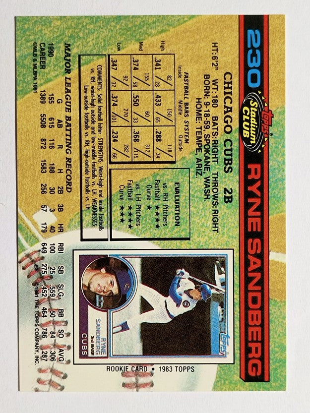 1991 Stadium Club #230 Ryne Sandberg