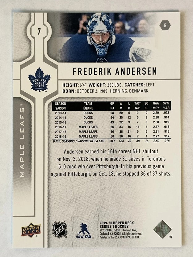 2019-20 Upper Deck #7 Frederik Andersen