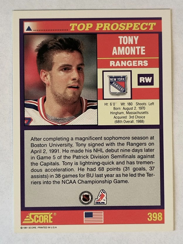 1991-92 Score American #398 Tony Amonte TP RC