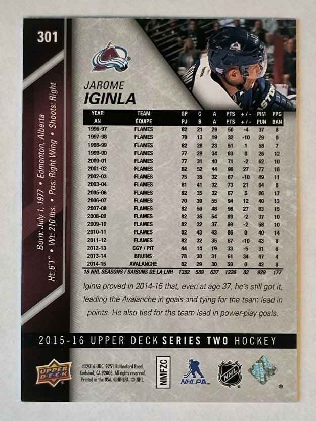2015-16 Upper Deck #301 Jarome Iginla