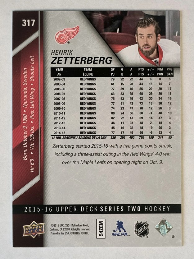 2015-16 Upper Deck #317 Henrik Zetterberg