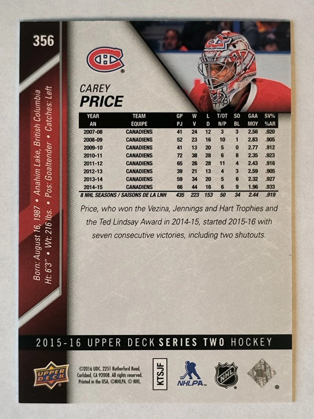 2015-16 Upper Deck #356 Carey Price